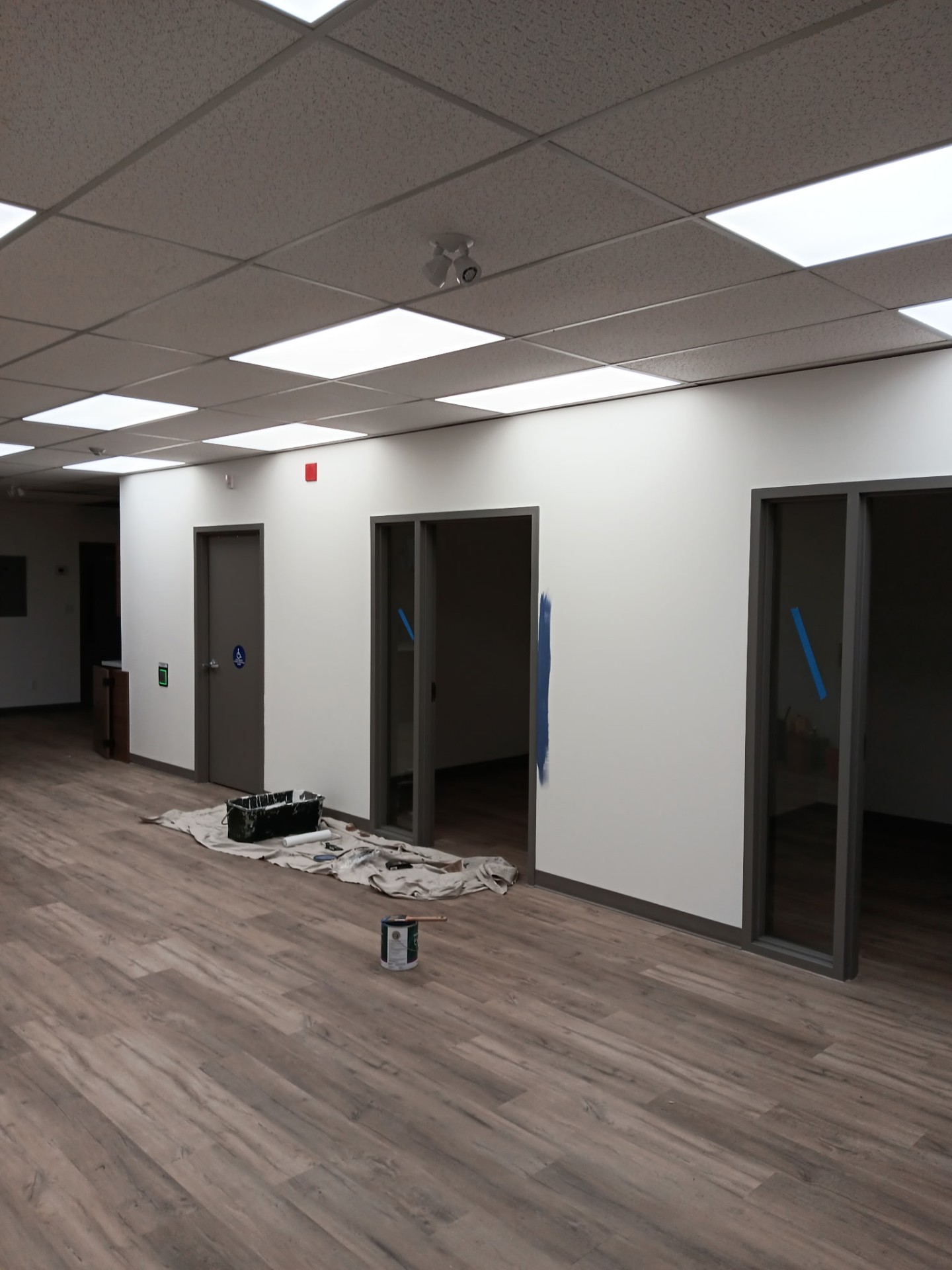Commercial office space before painting with plain white walls